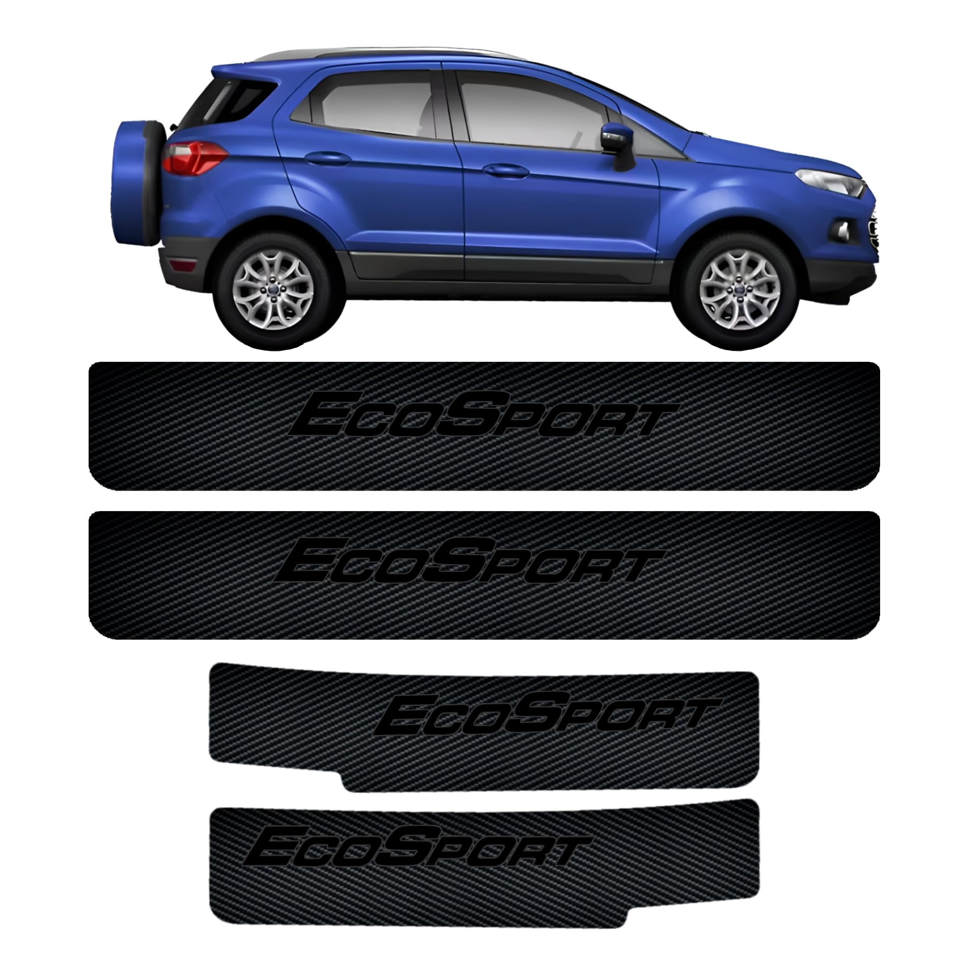 Ford EcoSport Door Sill Guard Protector Stickers for Car | Carbon Fiber Textured Matte Black PVC Scratch Protection Door Step Sticker with Glossy EcoSport Badge | 4 PCS-image-14