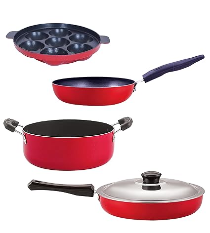 Nirlon Gas Compatible Non Stick Aluminium Cookware Set of 4 Pieces, (FP12_CVG_AP7_CS24)
