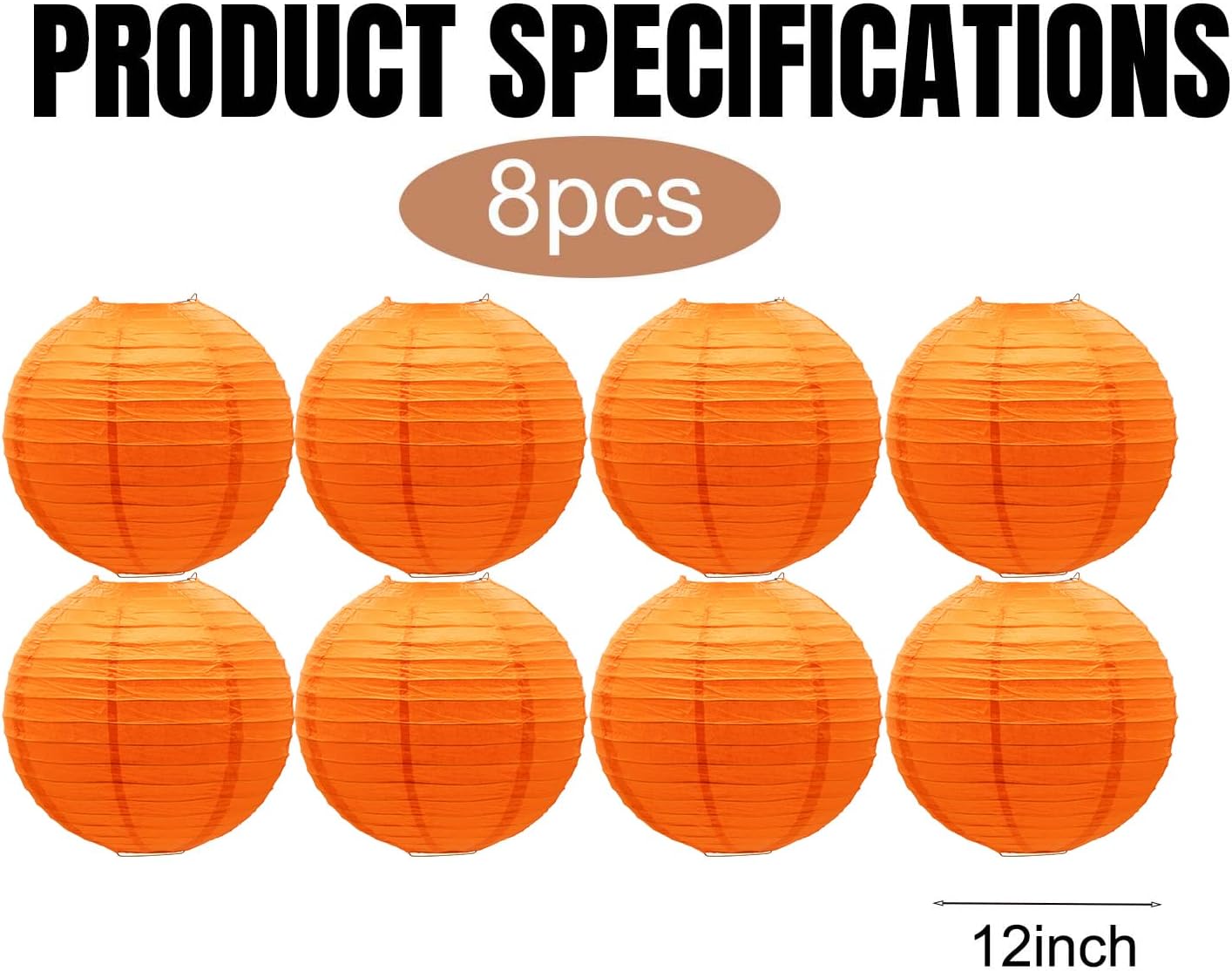 Orange Paper Lanterns Hanging Ceiling Chinese Round Lanterns 12Inch
