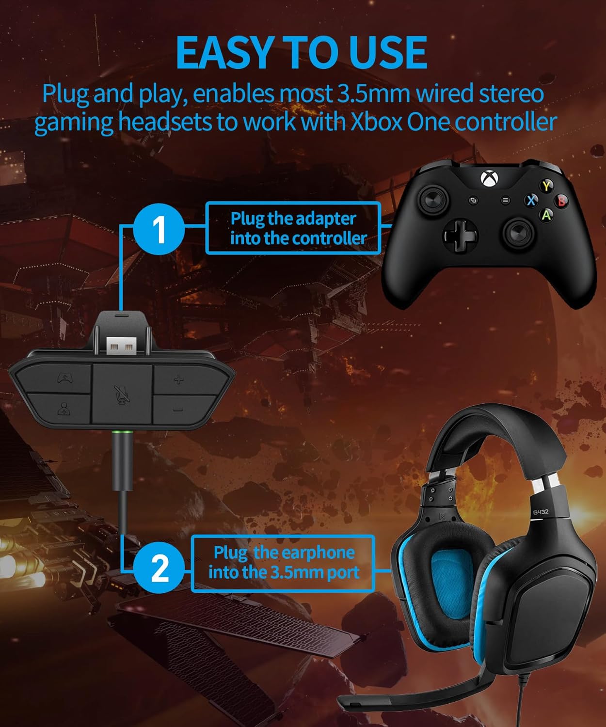 Stereo Headset Adapter with Original IC Chip Headphone Attachments Accessories for Xbox One & Series X|S & Elite Controller Series 1 2 - Adjust Audio Balance (Game Sound & Voice Chat), Volume, Mic