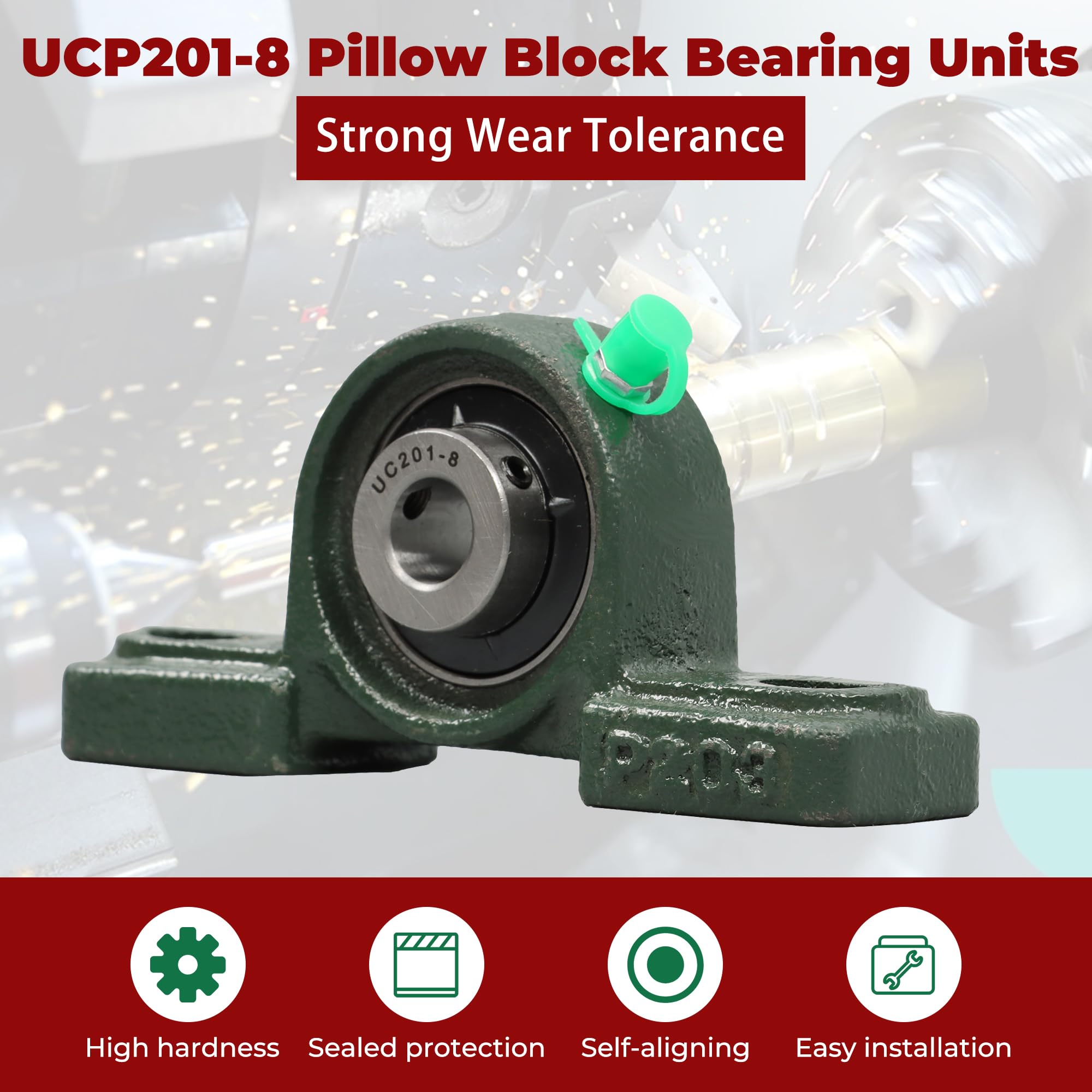 unità di Cuscinetti a Cuscino UCP201-8 - Cuscinetti autoallineanti in ghisa con Foro da 1/2", unità di Montaggio Industriale, 10 Pezzi