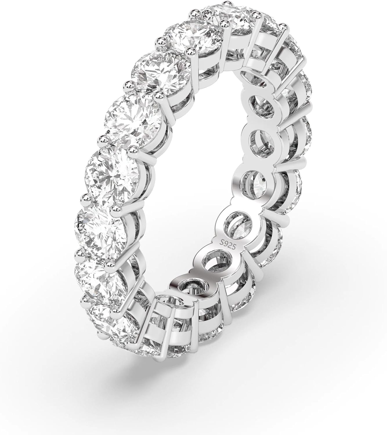 4mm 925 Sterling Silver Rings Gold Engagement Wedding Band Eternity Cubic Zirconia Round Simulated Diamond Stackable Ring for Women