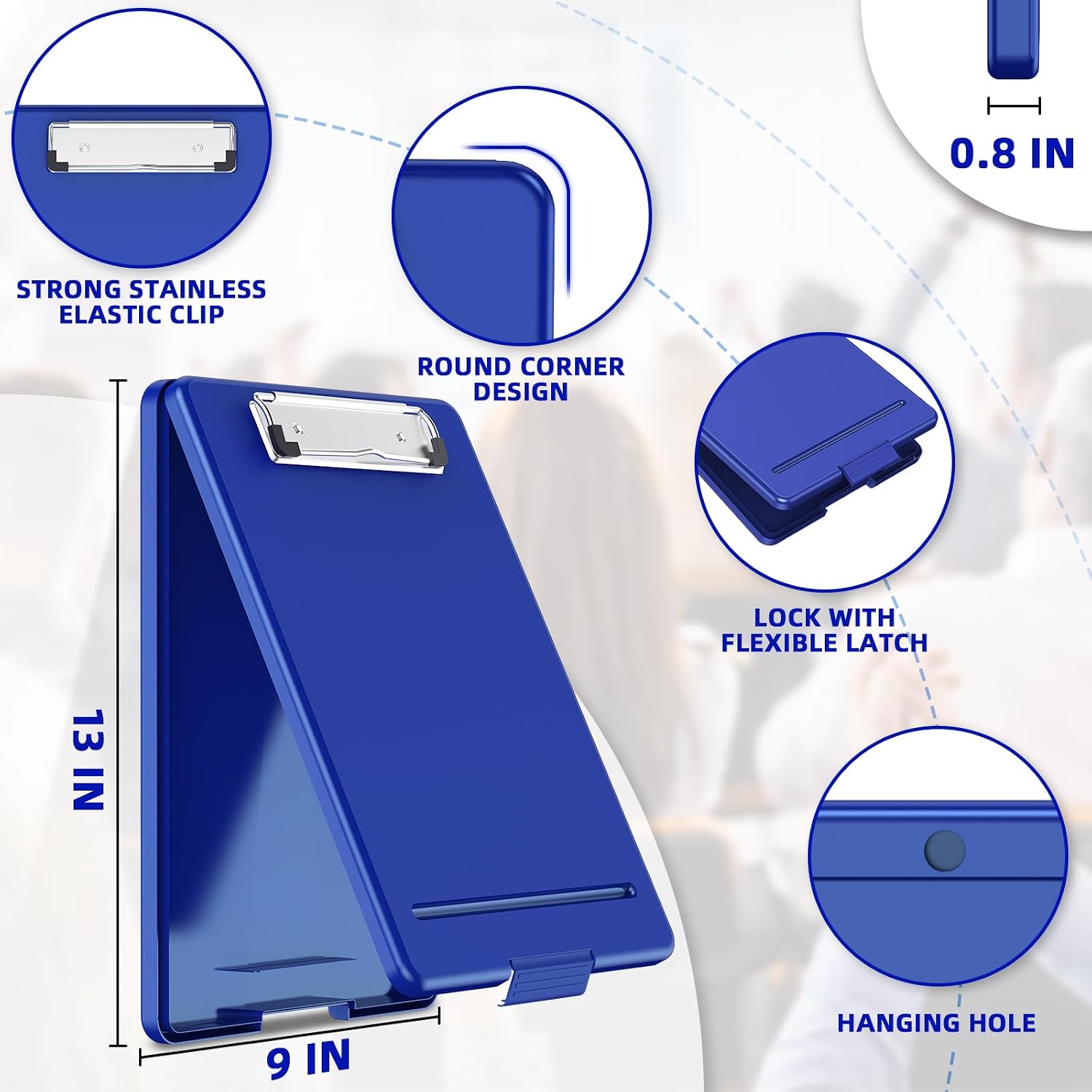 Clipboard with Storage, Plastic Storage Nursing Slim Clipboard with Low Profile Clip, Foldable Letter Size for Nurse, Kid, Salary, Coach, Jobsite, Industrial, Office(9" x 13"x 0.8", Blue) image 2
