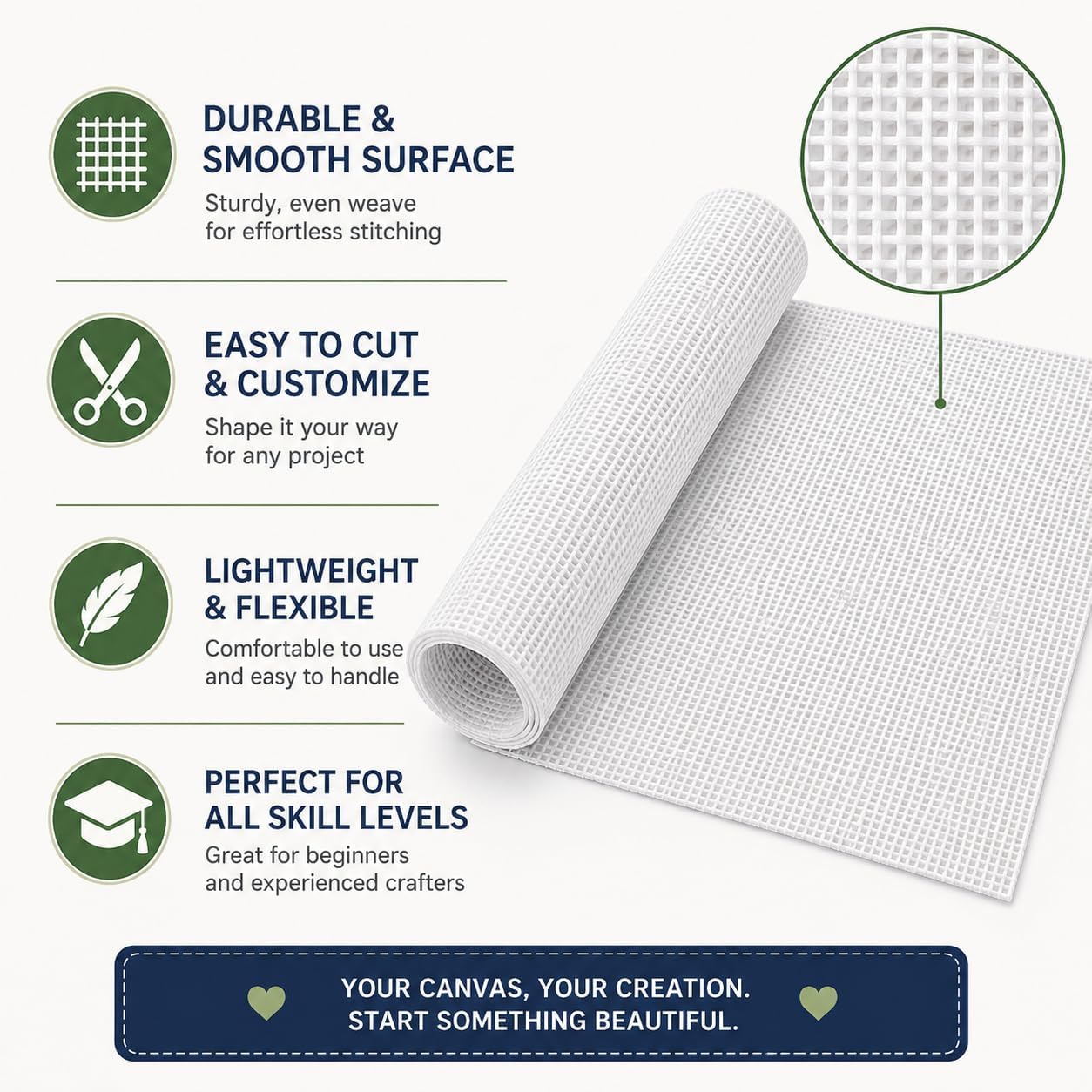 Needlepoint Canvas, 20 x 17 Inches, 13 Mesh White Cotton Embroidery Canvas