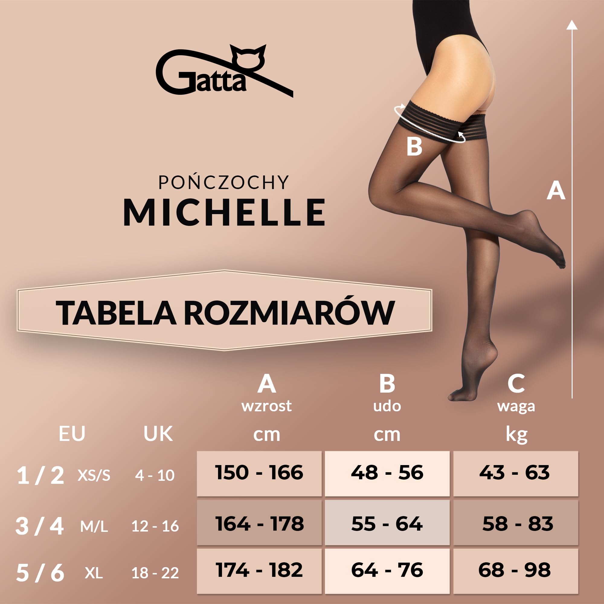 Pończochy Gatta Michelle 15 DEN - zmysłowe pończochy samonośne, bez wyraźnego palca, wyszczuplające, optycznie wydłużające nogę, eleganckie, dyskretne, z silikonowym paskiem, bardzo kobiece