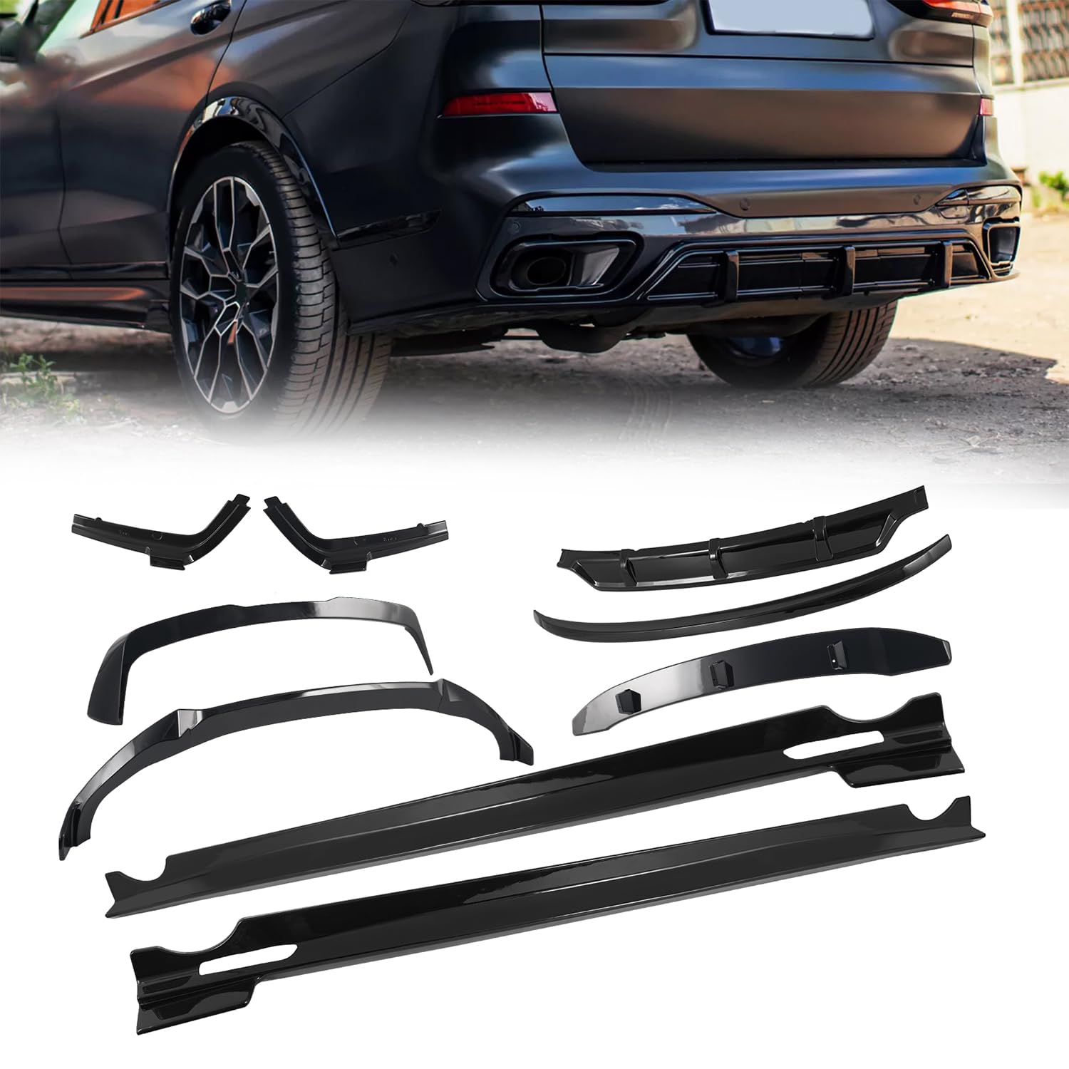 KARPAL Front Lip Spoiler Rear Diffuser Side Skirts Body Kit Compatible with 2023-2025 BMW X7 G07 Gloss Black