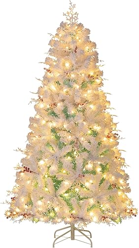 Vista 77 de Goplus 7.5ft Pre-lit Artificial Christmas Tree, Hinged Premium Spruce Xmas Full Tree with 1346 PVC Tips, 400 LED Lights, Folding Metal Stand, for
