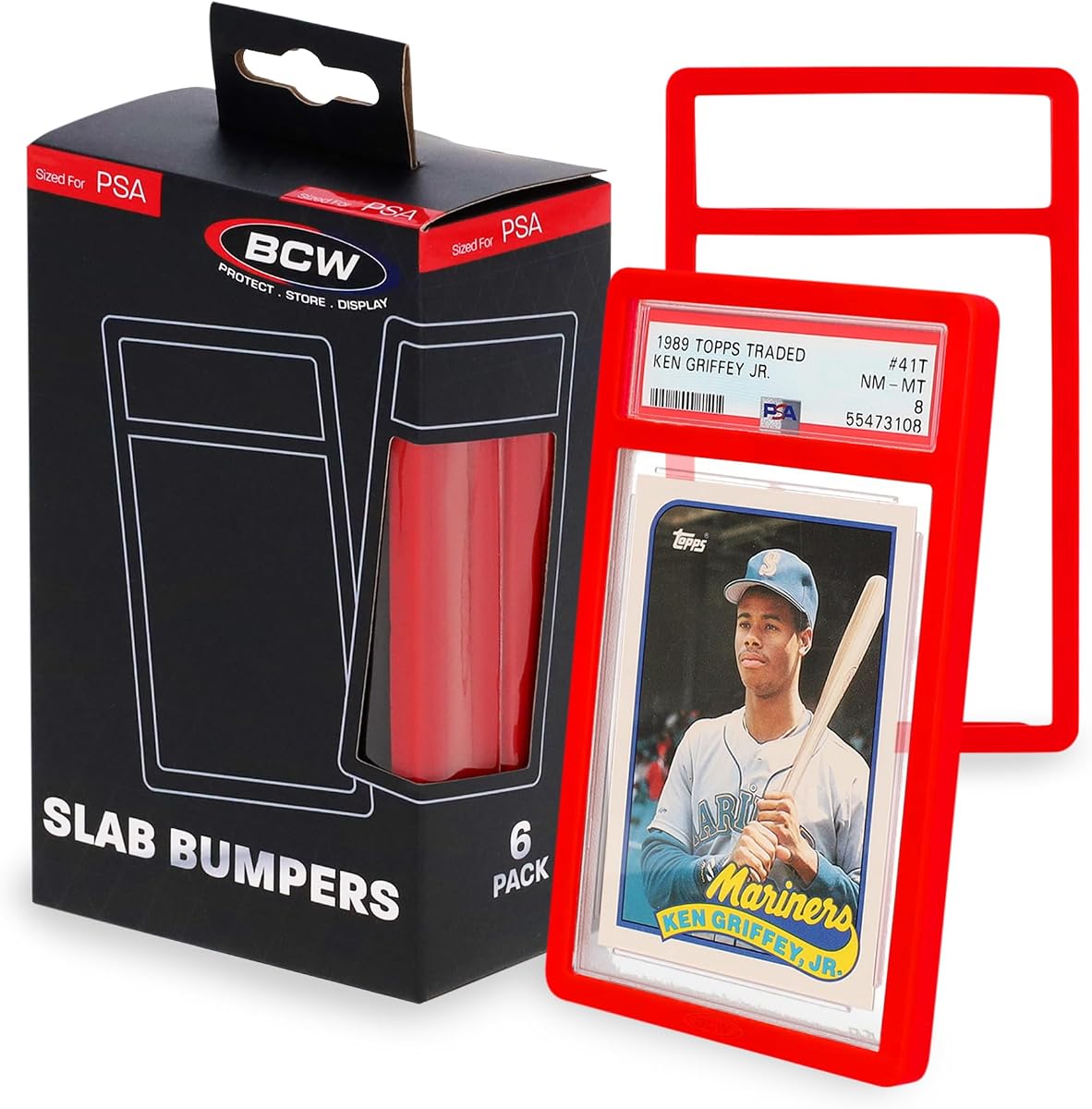 BCW Graded Card Slab Bumpers - Red | TPE Edge Protectors for PSA Slabs (2017–Current) | Secure Fit & Easy Grip | Pack of 6 Bumpers for PSA-Graded Card Cases | Collector-Grade Protection