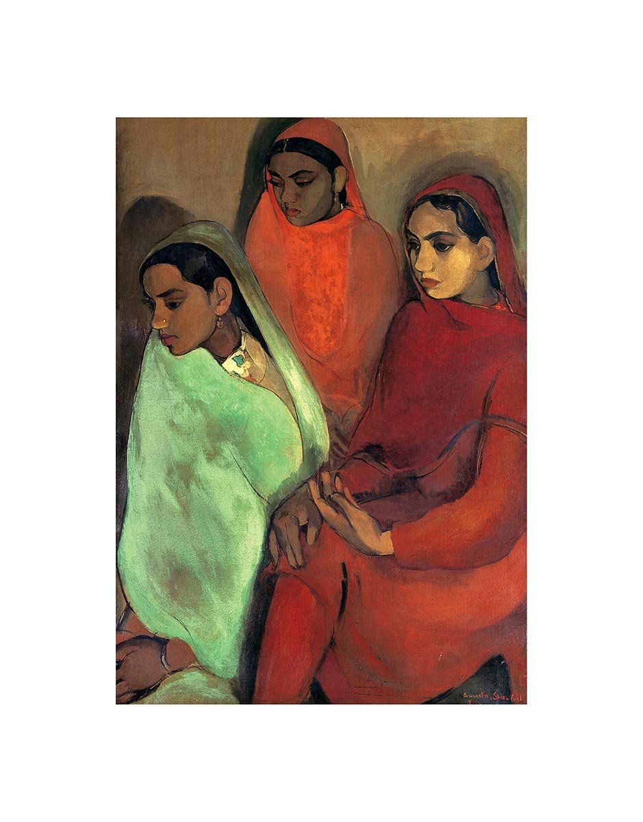 Wee Blue Coo Painting Sher-gil Group Of Three Girls 12x16 Wall Art Print