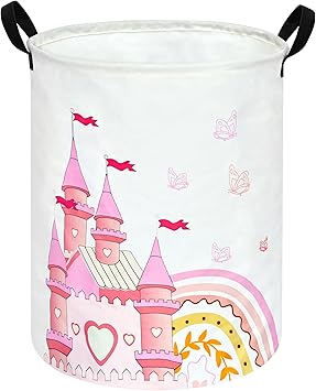 MAIZMZ Kids Hamper Pink Castle Storage Bins Organizer Toy Box Laundry Basket Large Canvas Collapsible Chest for Home/Dorm/Kit
