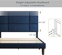 Vista 7 de Feonase Queen Size Upholstered Bed Frame Linen Fabric Platform Bed Frame with Adjustable Headboard, Solid Wood Slats Support, Noise-Free, No Box