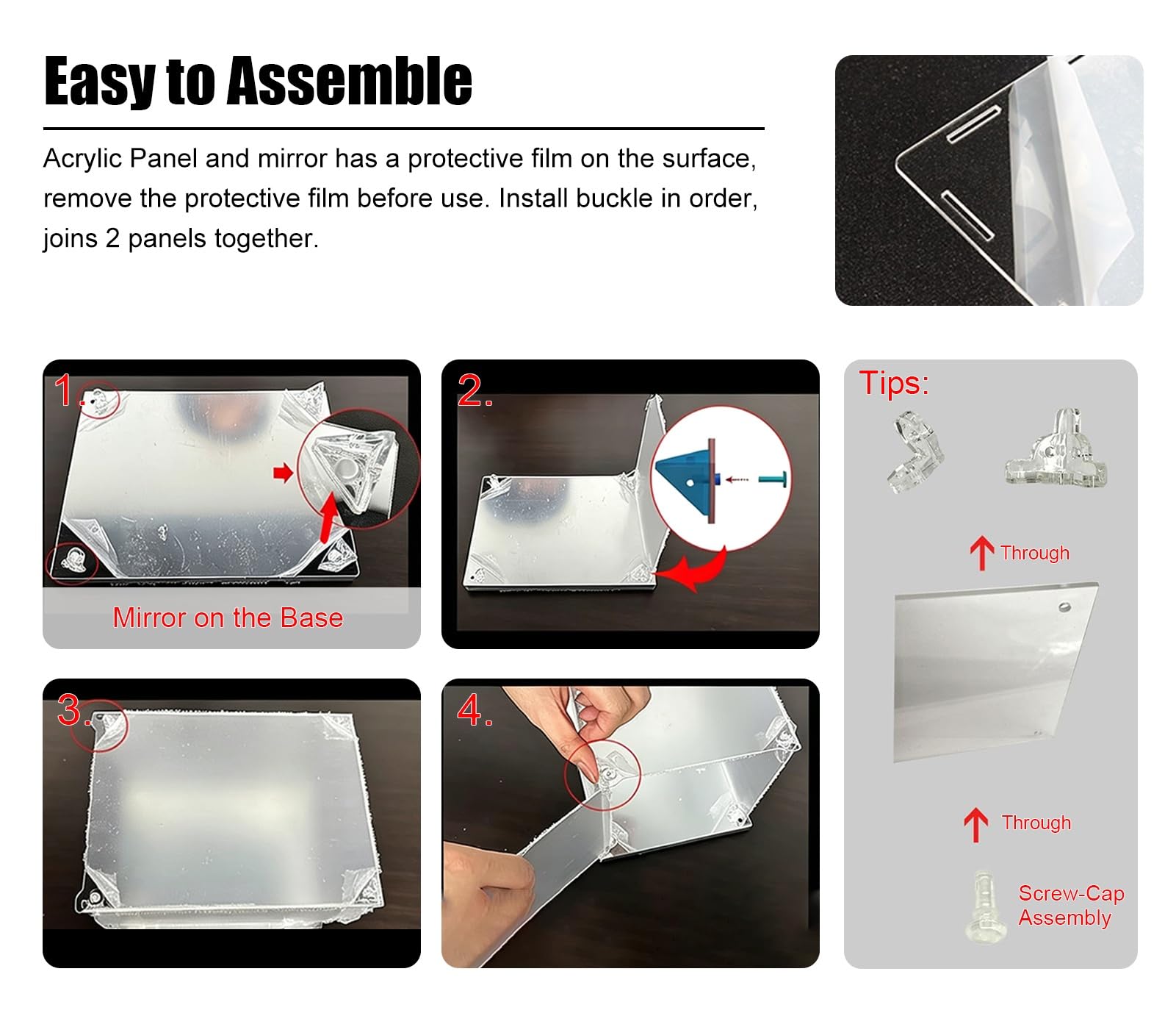 Teca Plexiglass Base a Specchio, Scatola in Acrilico con Sportello, Vetrina | Una Scatola di Vetro Alternativa con Apertura Laterale, Contenitore Trasparente per L'organizzazione Domestica