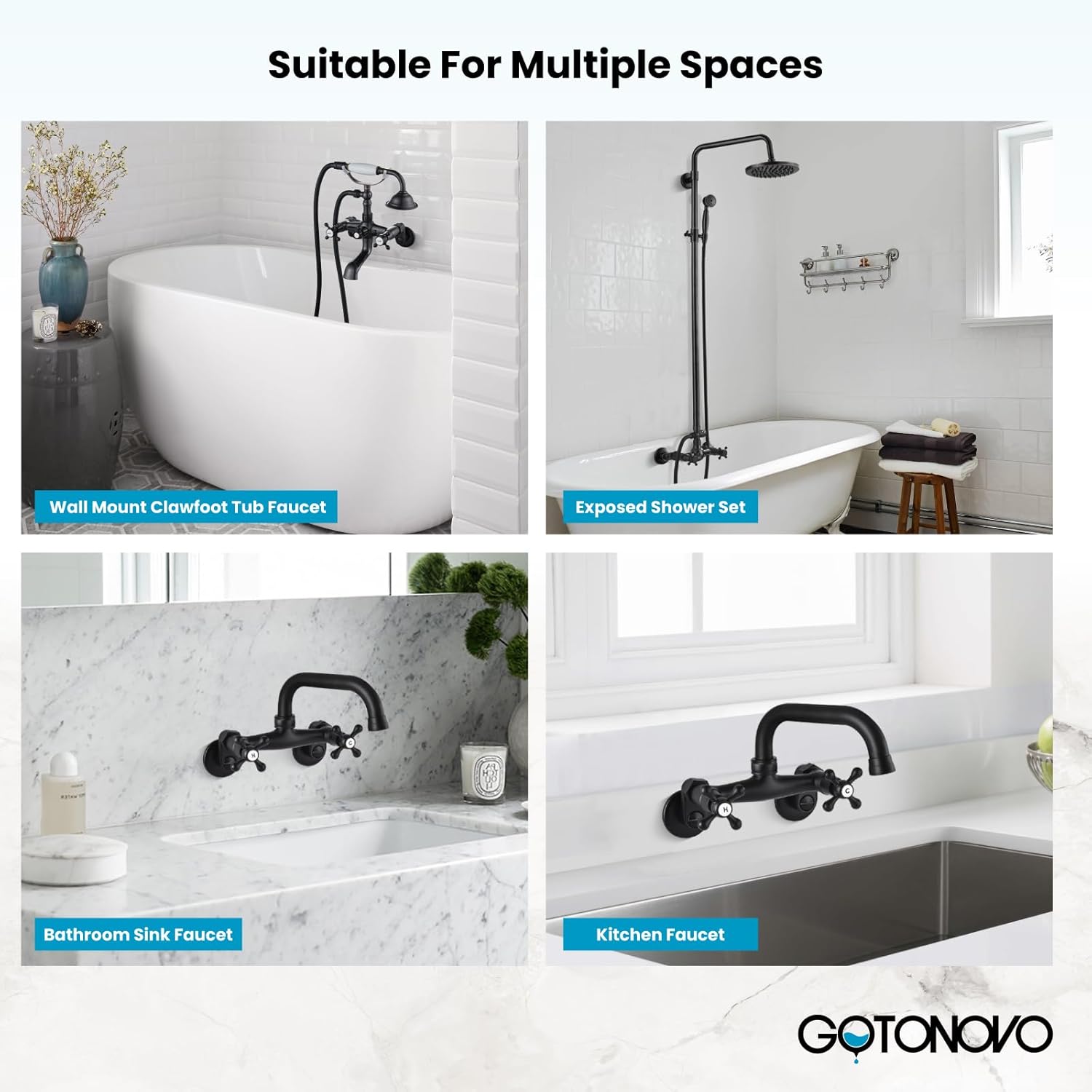 gotonovo Clawfoot Tub Adapter 3-3/8 Inch Adjustable Swing Arms for Kitchen Faucet Bathtub Bathroom Shower Faucet Set Commercial Utility 1 Pair 2.2 inch Matte Black