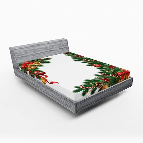 Miniatura 79 de Ambesonne Sábana bajera tropical, hojas de palmera diversificadas con filodendro de hojas divididas, funda de cama con bolsillo profundo elástico