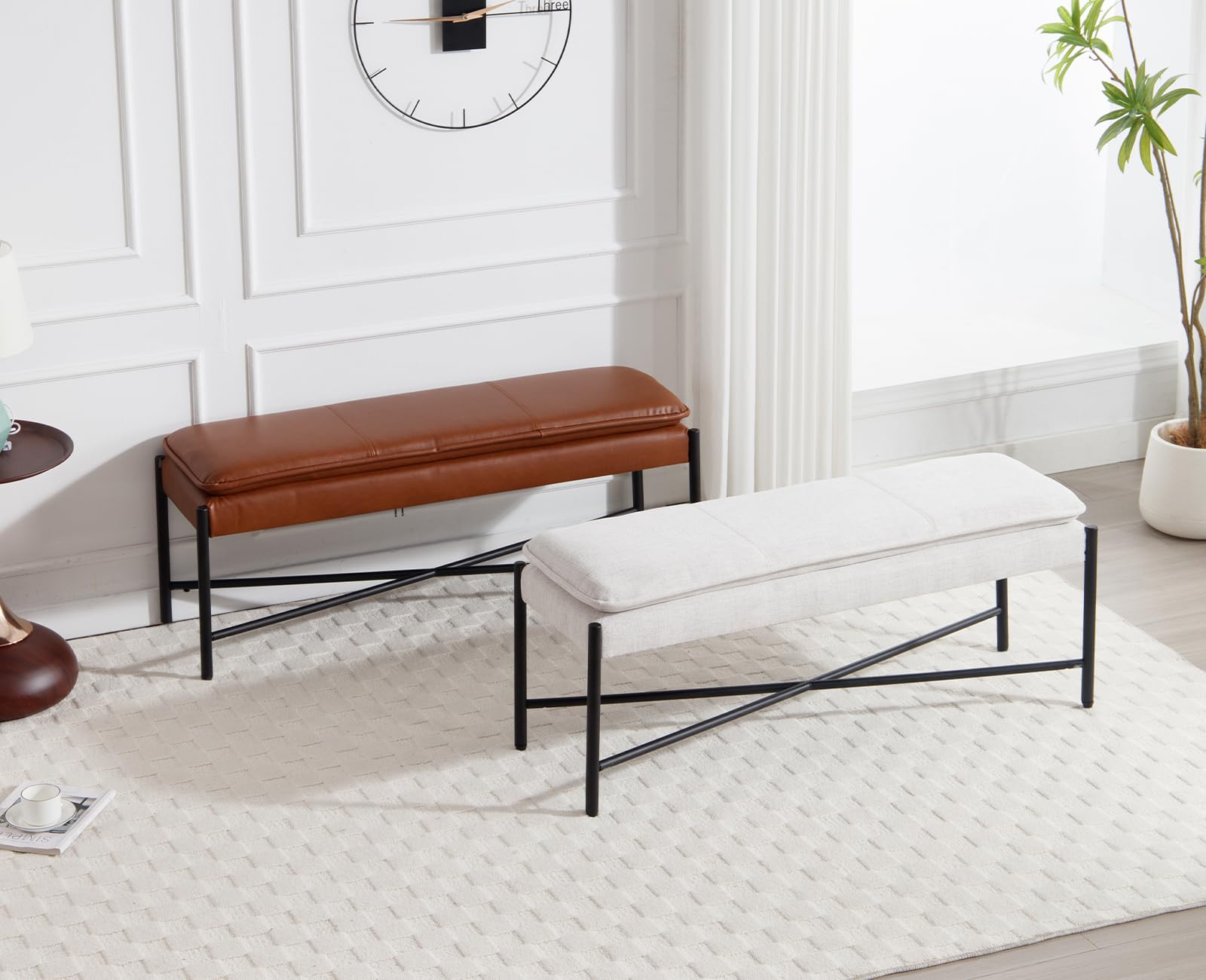 chairus Banc Entrée en Cuir PU, Bout de Lit avec Pieds en Métal, Banc Ottoman pour Chambre Salon Couloir, Marron