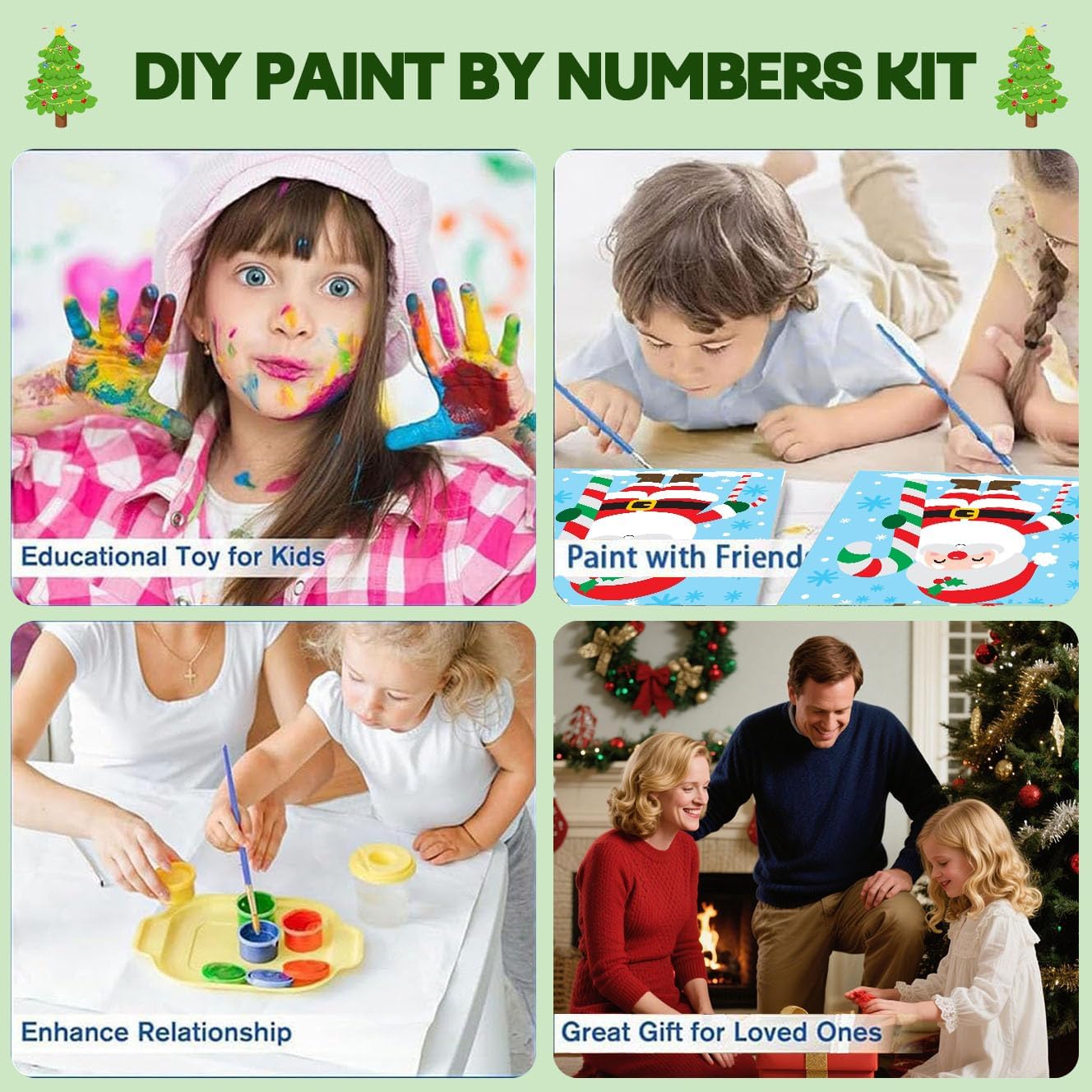 cviokrdu Christmas Paint by Numbers Kit for Kids with Frame - Wooden Easel, Christmas Paint by Numbers for Kids Ages 4 8 12, Easy Acrylic Oil Painting Kits for Home Wall Decoration 8x8 inch
