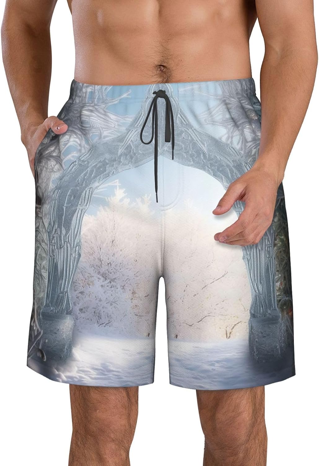 Men's Swim Trunks Quick Dry Beach Shorts Summer Bathing Suit Winter Ice Archway Swimwear Beachwear with Pockets