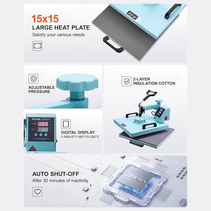 Termofijadora Happybuy 15x15 Pulgadas, 5 en 1 con Prensa para Tazas miniatura 8