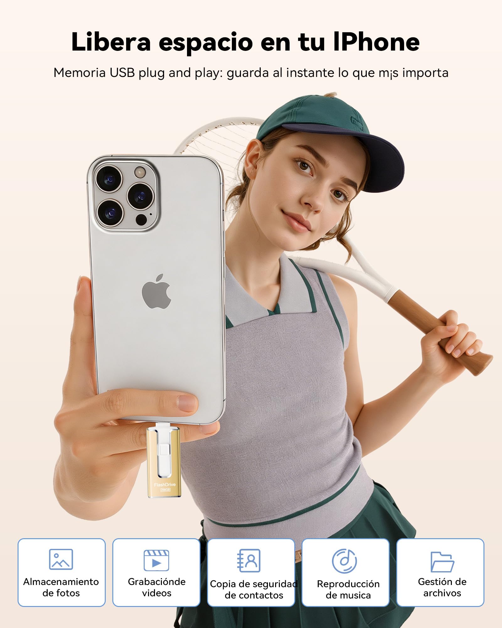 Pendrive para lPhone 32GB con Certificación MFi, Memoria USB 3.0 3 en 1,Amarillo Dorado - 3