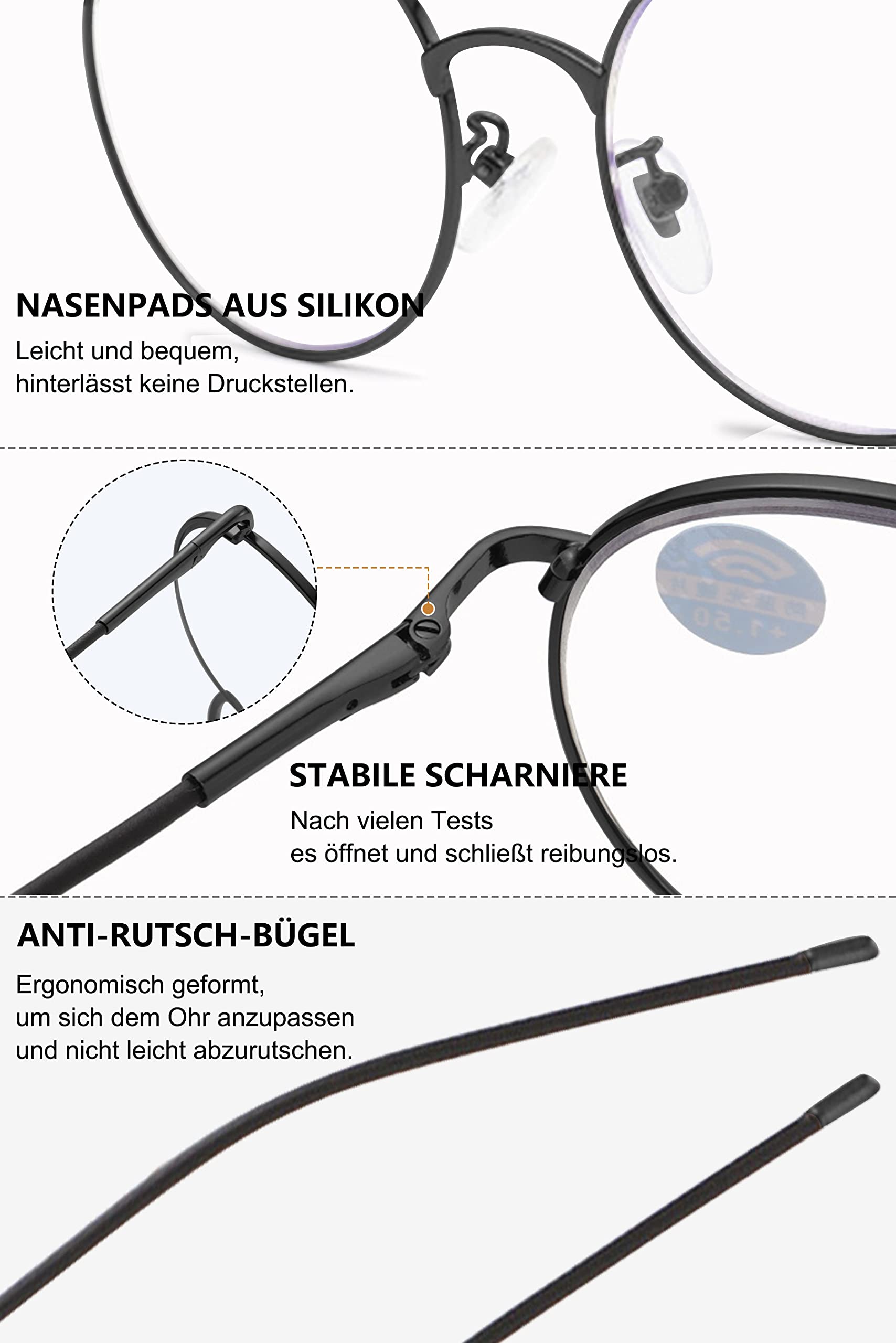 Lanomi Lesebrille Blaulichtfilter Damen Herren Rund Metall Dünner Rahmen Oval Computer Sehhilfe Lesebrille UV400 Schutz Nerd ArbeitBrille