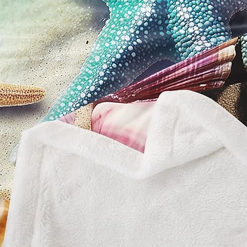 Miniatura 4 de Erosebridal Manta de forro polar con diseño de concha de estrella de mar, color verde azulado, manta de sherpa costera tranquila para niños y niñas,