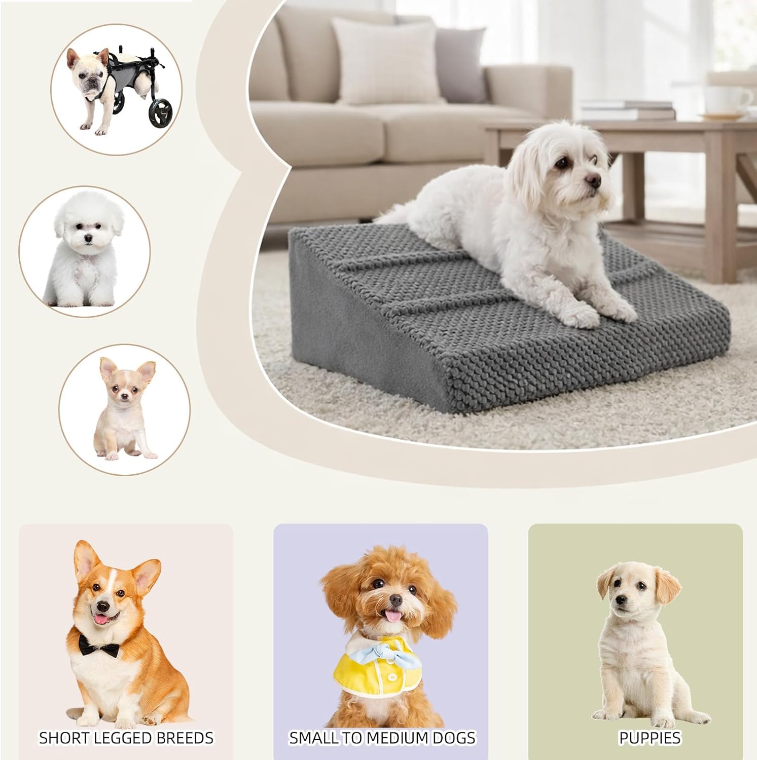Dog Ramp for Stairs & Dog Ramp for Steps - Non-Slip Independent Foam Stair Pads for Small Dogs & Cats Under 30lbs, Fit Standard Stairs, Washable Cover (Gray, 4-Pack)