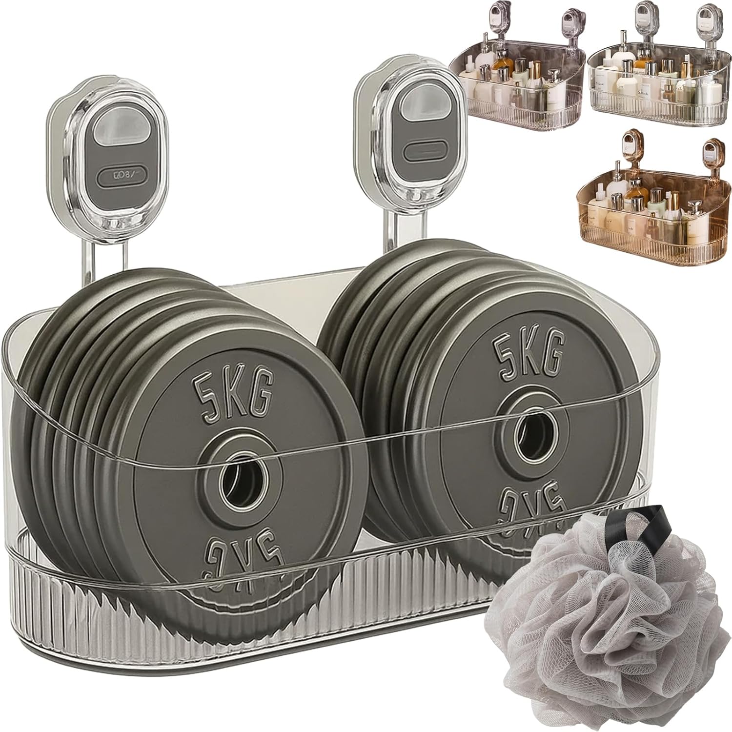 No-Drill Bathroom Suction Storage Box Large Capacity Strong Load-Bearing 2026 New Corrugated Suction Cup Storage Holder Glacier Pattern