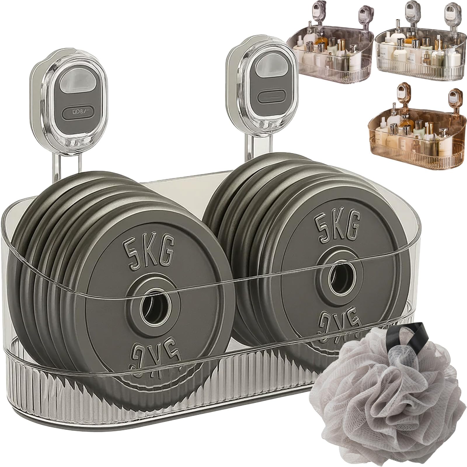 No-Drill Bathroom Suction Storage Box Large Capacity Strong Load-Bearing 2026 New Corrugated Suction Cup Storage Holder Glacier Pattern