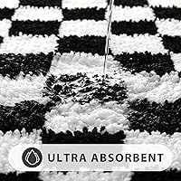 Vista 4 de Uphome Bathroom Rugs Set 3 Piece, Black and White Checkered Bath Mat Set Non Slip Machine Washable, Soft Plush Microfiber Bathroom Mat with U Shaped