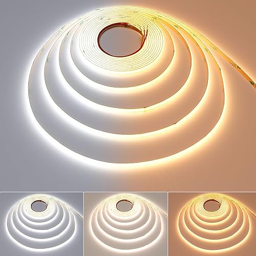 TOPAI Tira LED COB ultrafina de 0.197 in de 24 V, CCT, regulable, blanco, 2700-6500K, CRI90+, sin puntos, 16.4 pies, 608 LEDsM, de alta densidad,