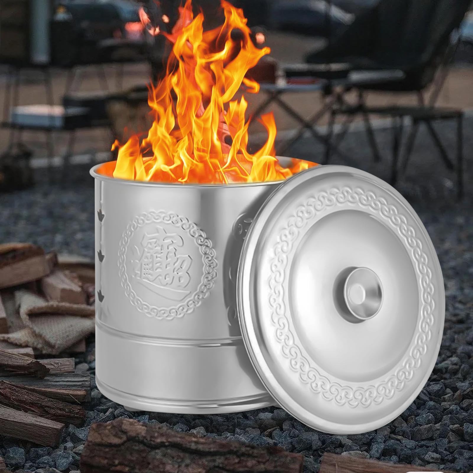 Bidoni per Bruciare Esterni Coperchio Foglie Legno Rifiuti Soldi Ancestrali | Secchio Brucia-Carta In Acciaio Per Foglie, Legna, Rifiuti, Offerte Per Antenati, Cerimonie Funebri, Giardino, Cortile
