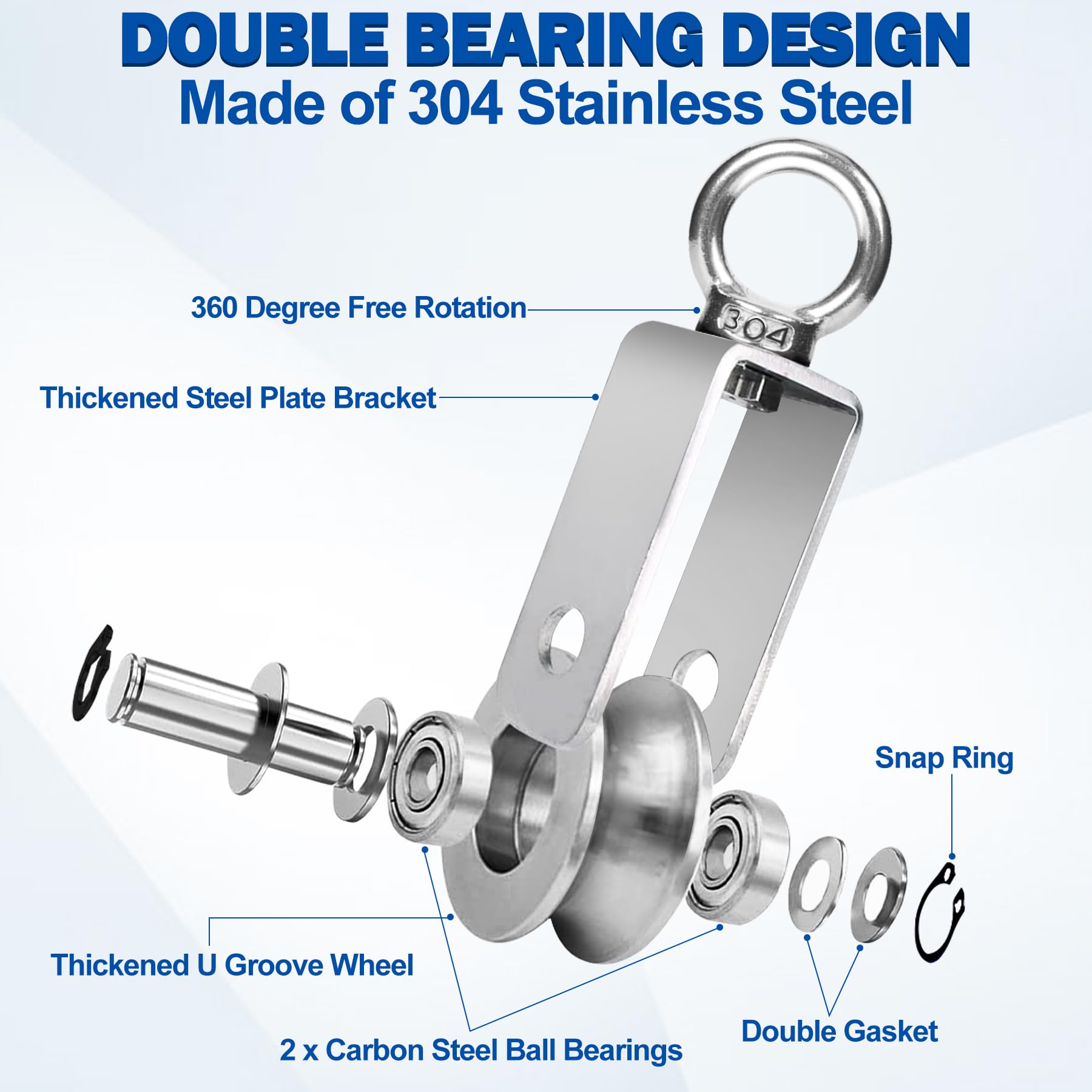 Stainless Steel Cable Pulleys - 4 Pack Lifting -4 Stainless Steel Cable Pulleys - 4 Pack Lifting -4