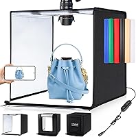 PULUZ 24x24" Portable Photo Studio Light Box - Dimmable 5500K LEDs, 120 LED Beads, 6 Color Backdrops, Photography Booth Kit
