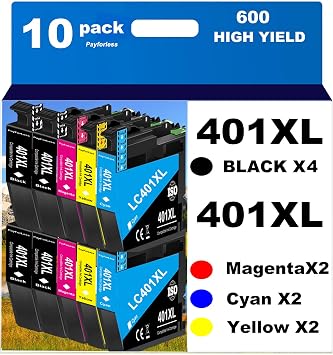 LC401XL Ink Cartridges for Brother Printer Compatible for Brother LC401 Ink Cartridges for Brother MFC-J1010DW MFC-J1012DW MFC-J1170DW Printer 10 Pack 4 Black, 2 Cyan, 2 Magenta, 2 Yellow