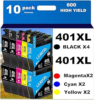 LC401XL ブラザープリンター用インクカートリッジ、Brother LC401インクカートリッジ、Brother MFC-J1010DW MFC-J1012DW MFC-J1170DWプリンター用 10パック (ブラック4個、シアン2個、マゼンタ2個、イエロー2個)。
