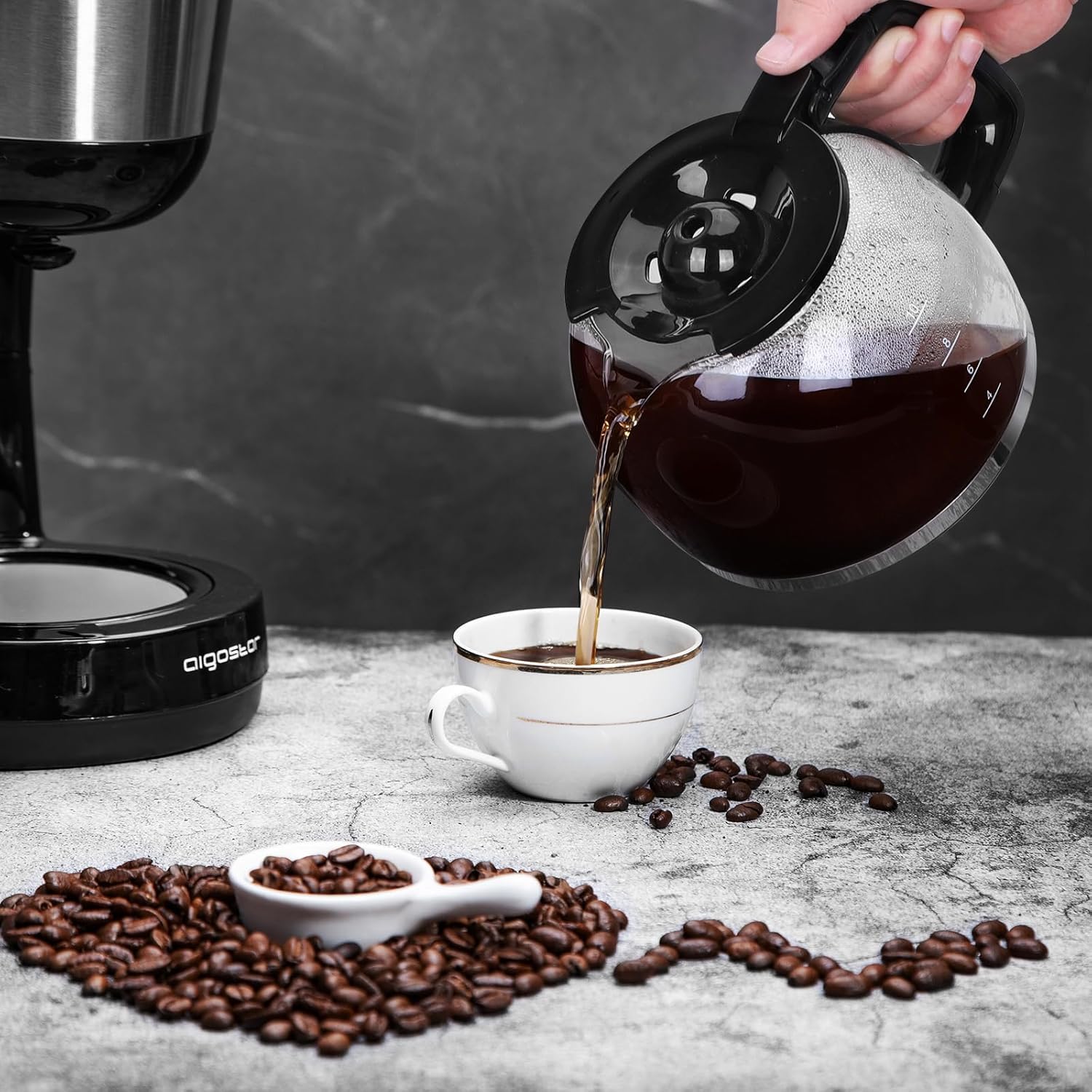 Aigostar Chocolate Macchina da caff? americano e t? 10 Tazze 1000W 1,25L Sistema Antigoccia