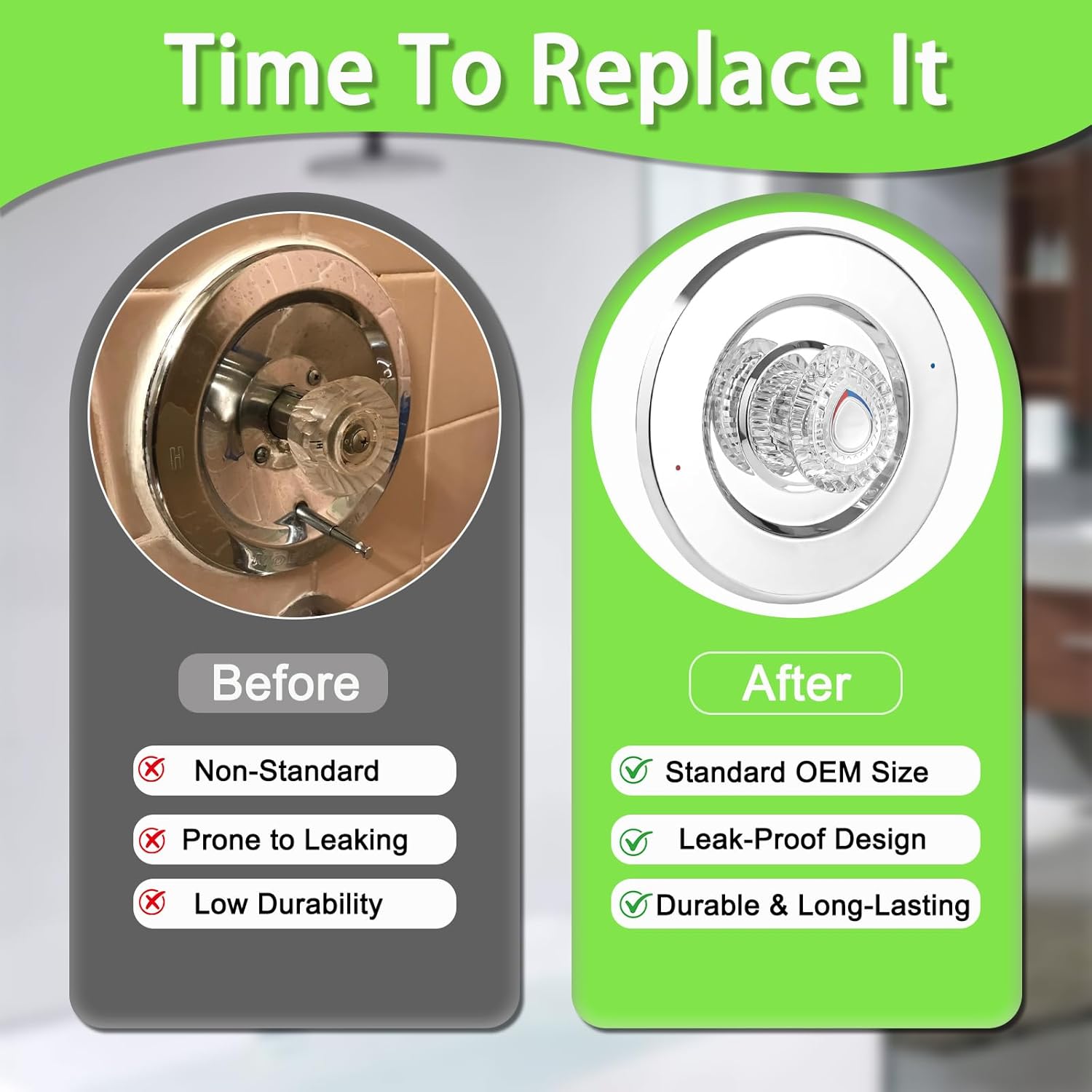 96797 Shower Handle Replacement Kit, Compatible with Moen Chateau Single-Handle Tub/Shower Faucet, Shower Knob Replacement for 1225 Cartridge, Includes Screws & Knob Insert (1 Pack)
