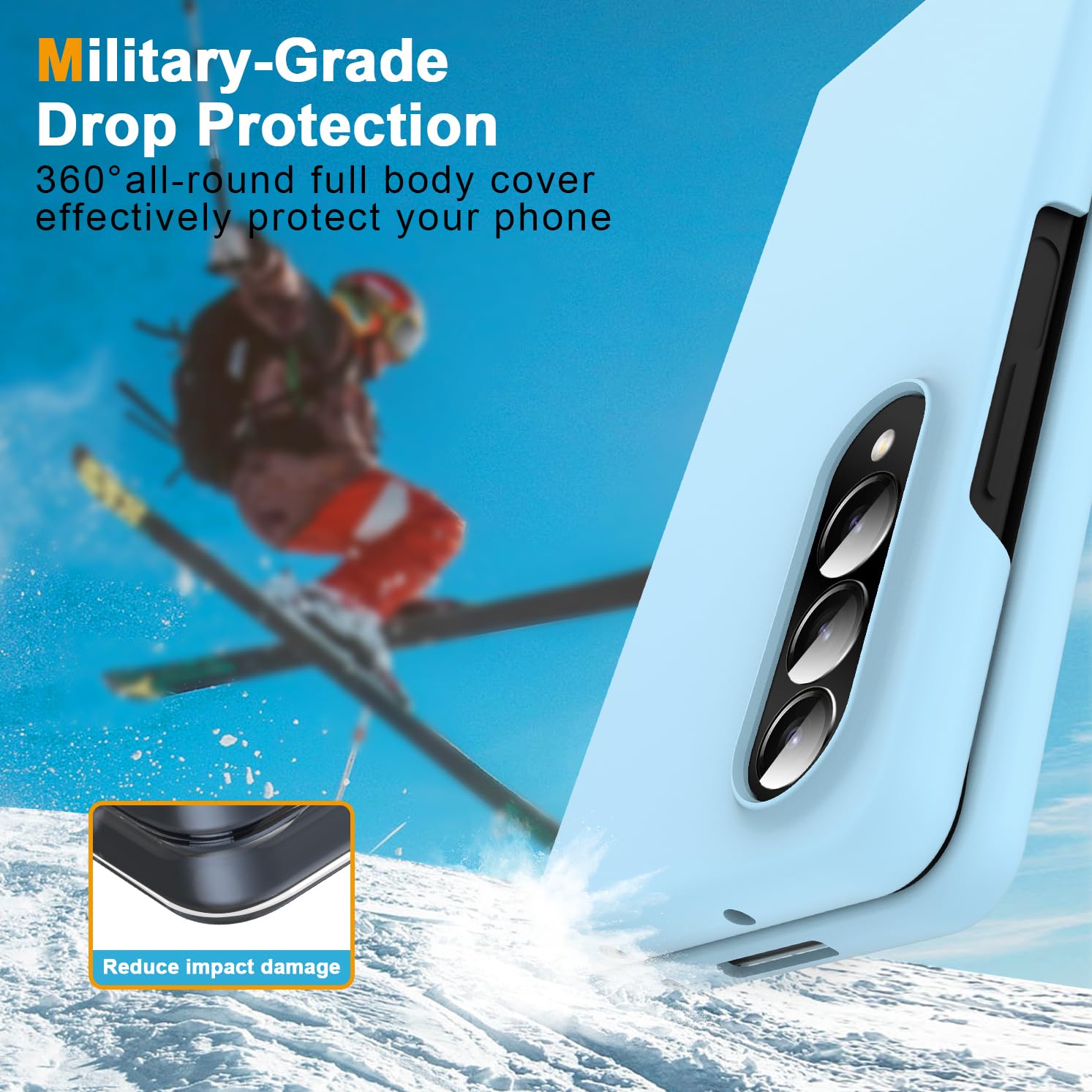 CMYFUTNG for Galaxy Z Fold 4 5G Case,Lightweight,Slim Fit Drop Protection Rugged Shockproof Cover for Samsung Galaxy Z Fold 4 5G,Slim Thin Hard PC Shockproof Protective Phone Sky Blue 4-Z Fold4-05