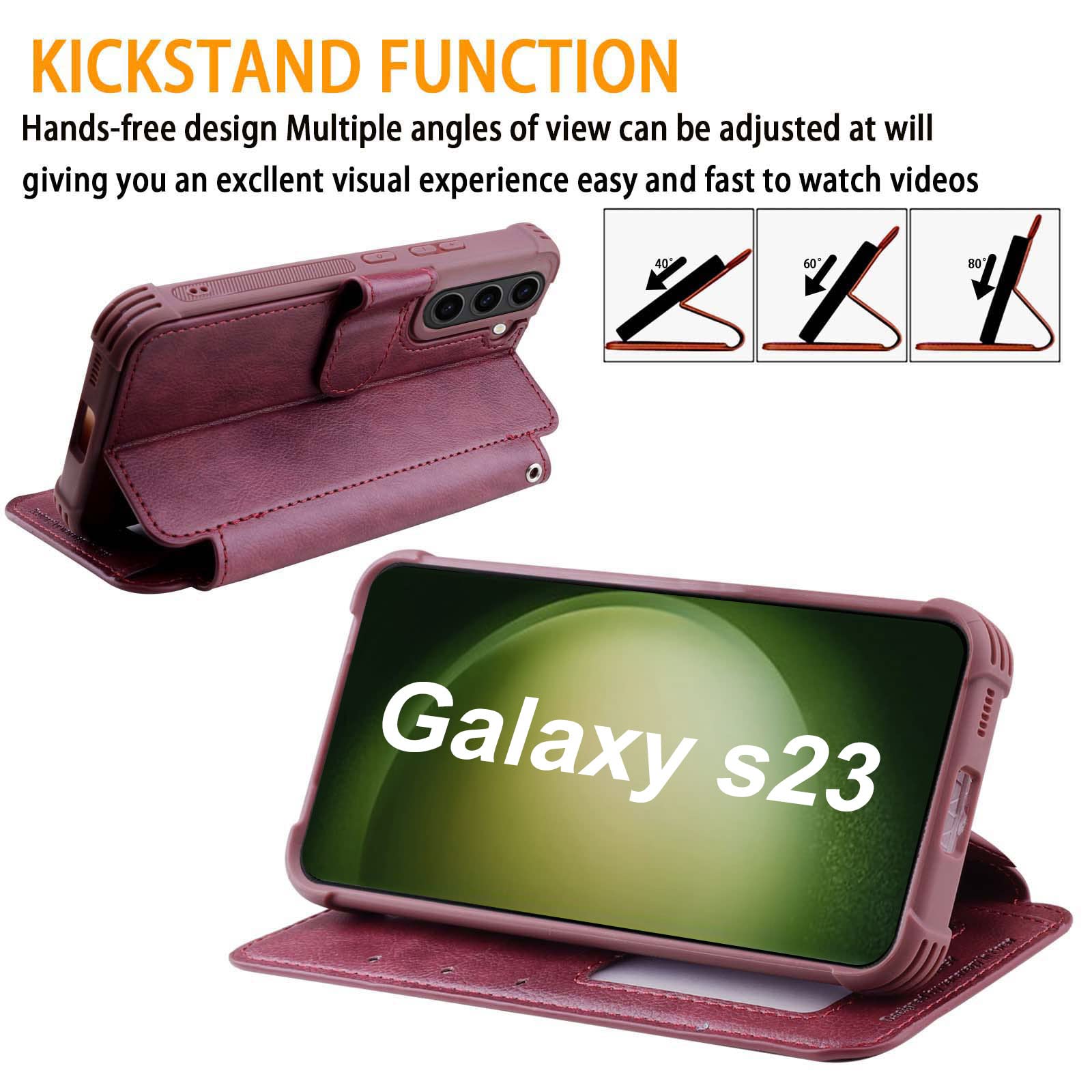 VANAVAGY Compatible for Galaxy S23 Wallet Case, 12ft Drop Protection, RFID Blocking PU Leather Flip Cover - Image 4