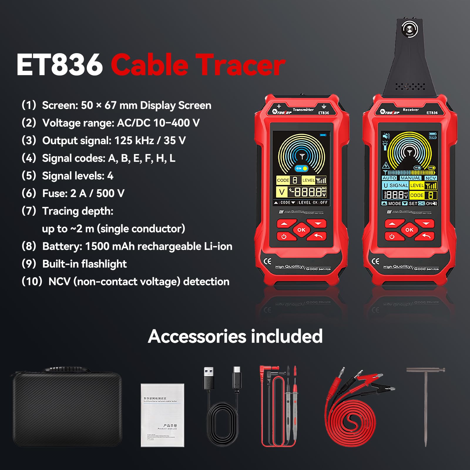 Localizzatore di cavi ET836 per interruzioni: sistema professionale di localizzazione di cavi interrati e a parete - Rilevatore di interruzioni,Multifunctional Line Finder Multimeter