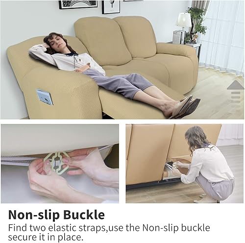 Miniatura 46 de Funda elástica para sofá reclinable de fácil colocación, Tela mezcla de poliéster Algodón, Arena