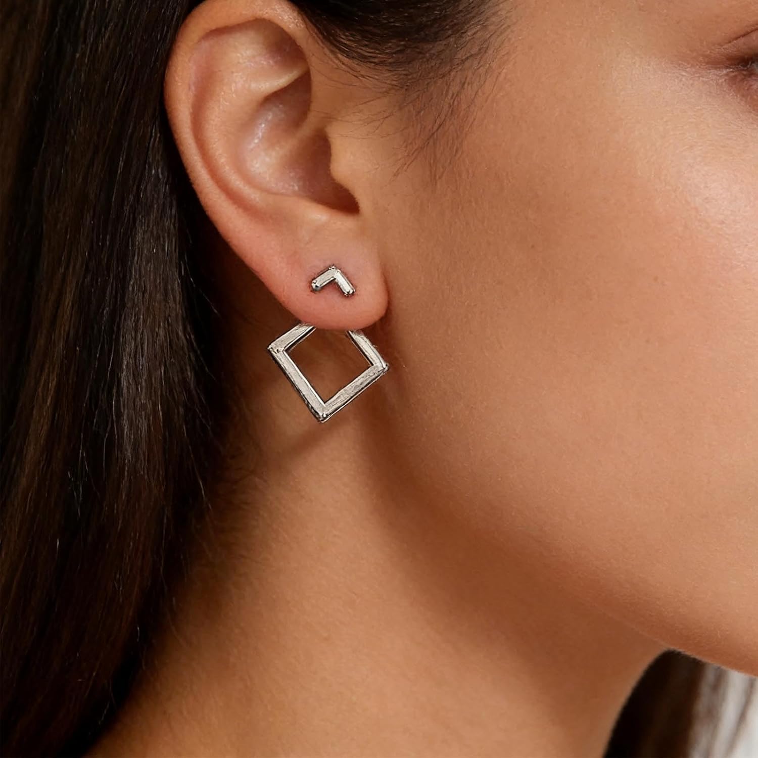 Vintage Square Ear Jacket Earrings Geometric Square Earrings Hollow Square Stud Earrings Gold Front Back Earrings Jewelry for Women and Girls - Image 8