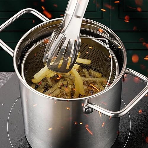 Miniatura 7 de Yuehuam Olla para freidora, pequeña olla profunda de acero inoxidable con cesta y pinzas para alimentos, olla para freír pescado, olla japonesa de