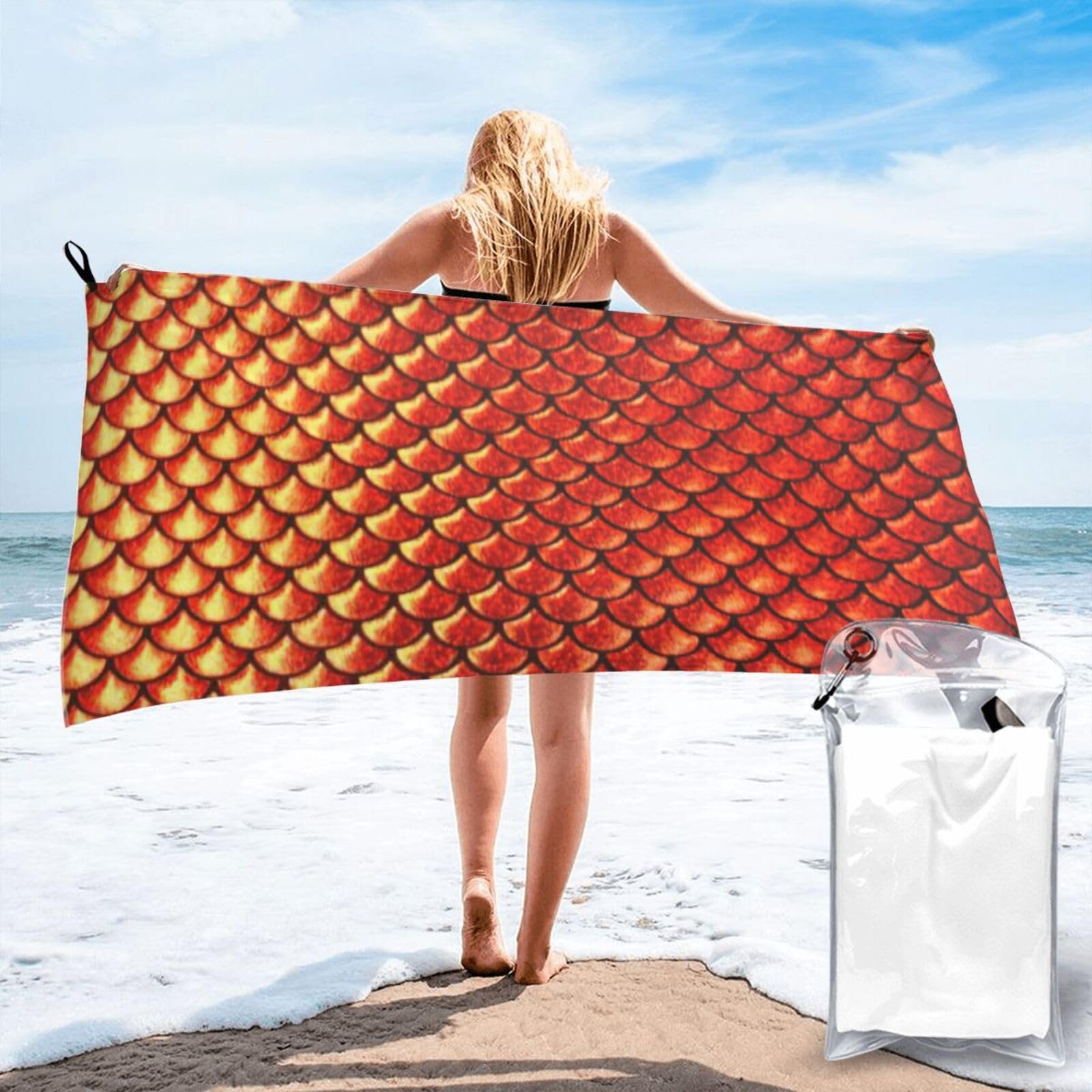 AYYQWE Red Fish Scale Print Lightweight Towel For Men Women Travel Beach Camping Hiking Yoga Swimming Sports