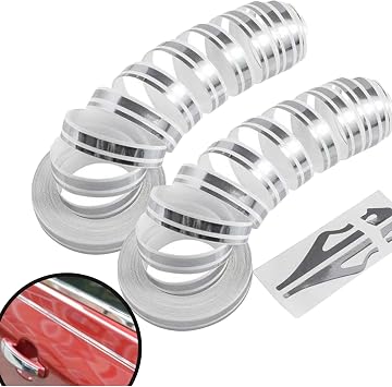2 Pcs 32 Ft Silver Car Waistline Body Pinstripe Sticker, Striping Tape for Cars, Motorcycles, Boats, Musical Instruments