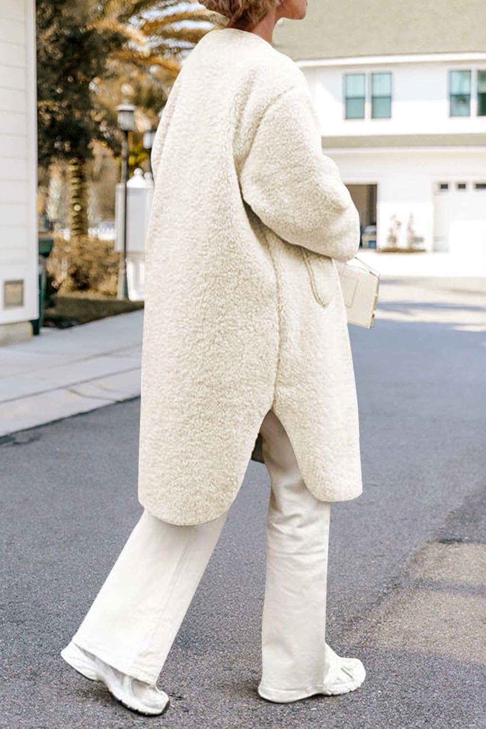 Aoang Women 2025 Winter Faux Fur Coats Fuzzy Fleece Open Front Outerwear Button Down Sherpa Long Jackets - Image 7