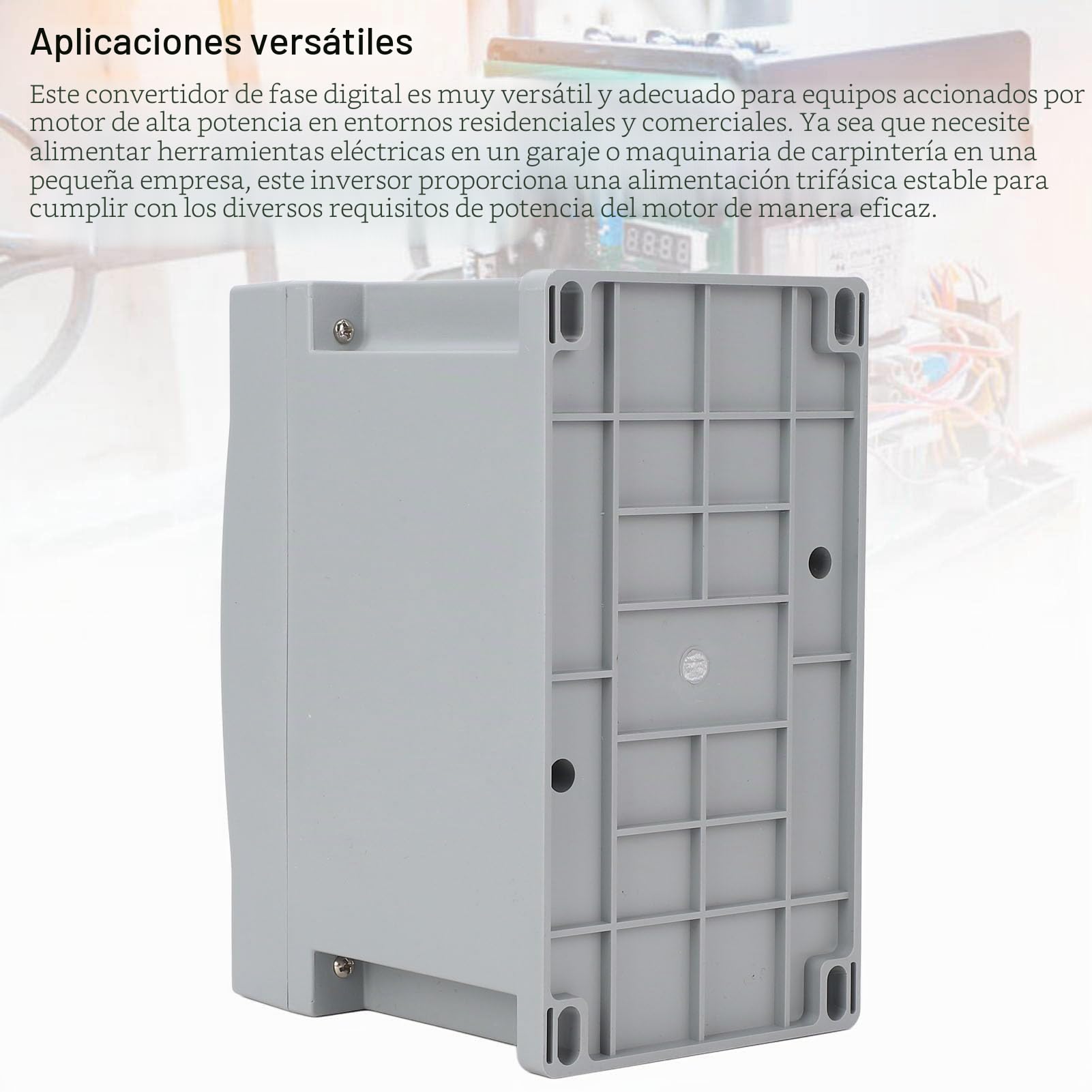 Convertidor de fase digital 1.5 para monofásico a trifásico con diseño compacto, adecuado para equipos de motor en entornos residenciales y comerciales, ideal para operar maquinaria