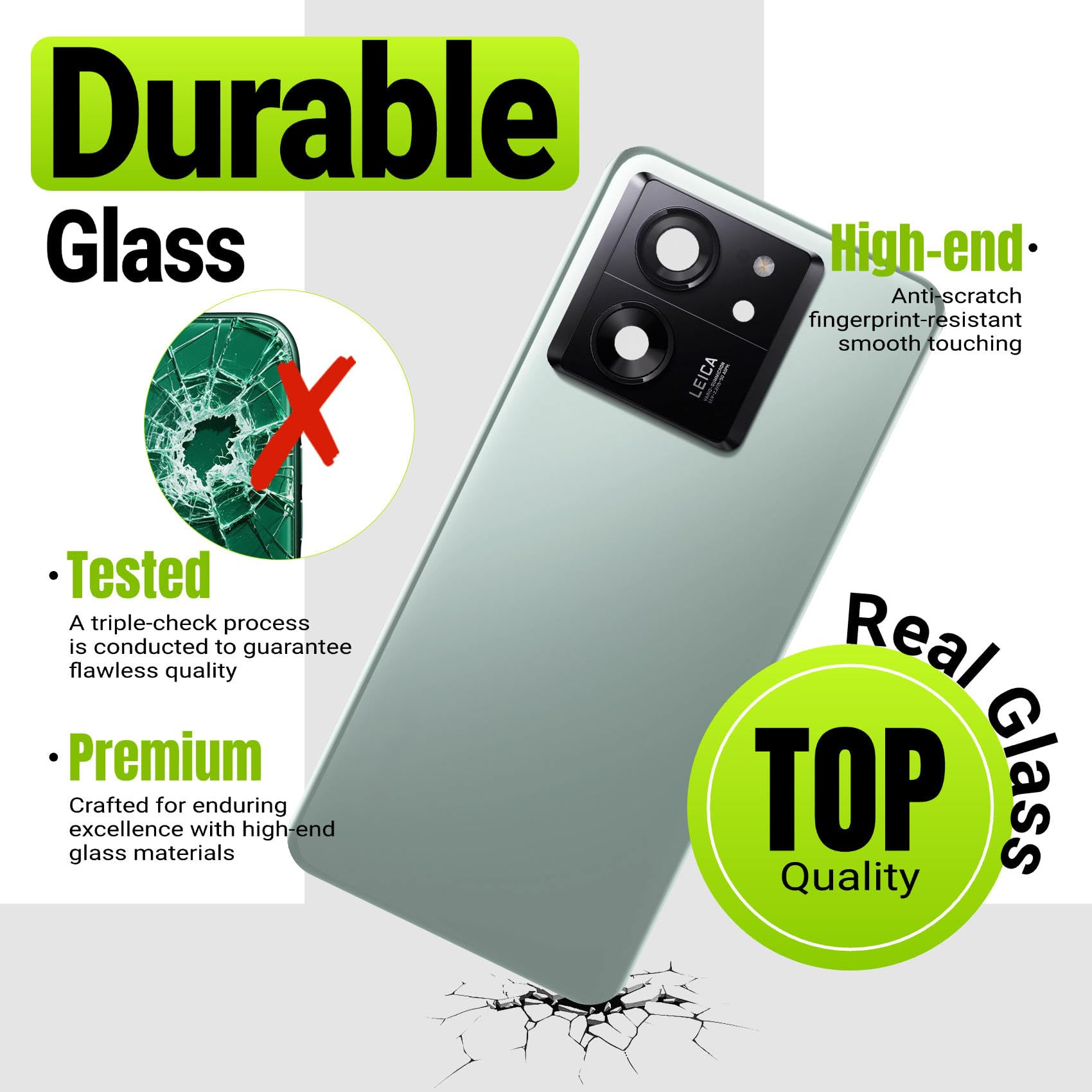 iStable Vetro Posteriore Scocca Compatibile con Xiaomi 13T / 13T Pro Back Cover Copri Imposta Verde