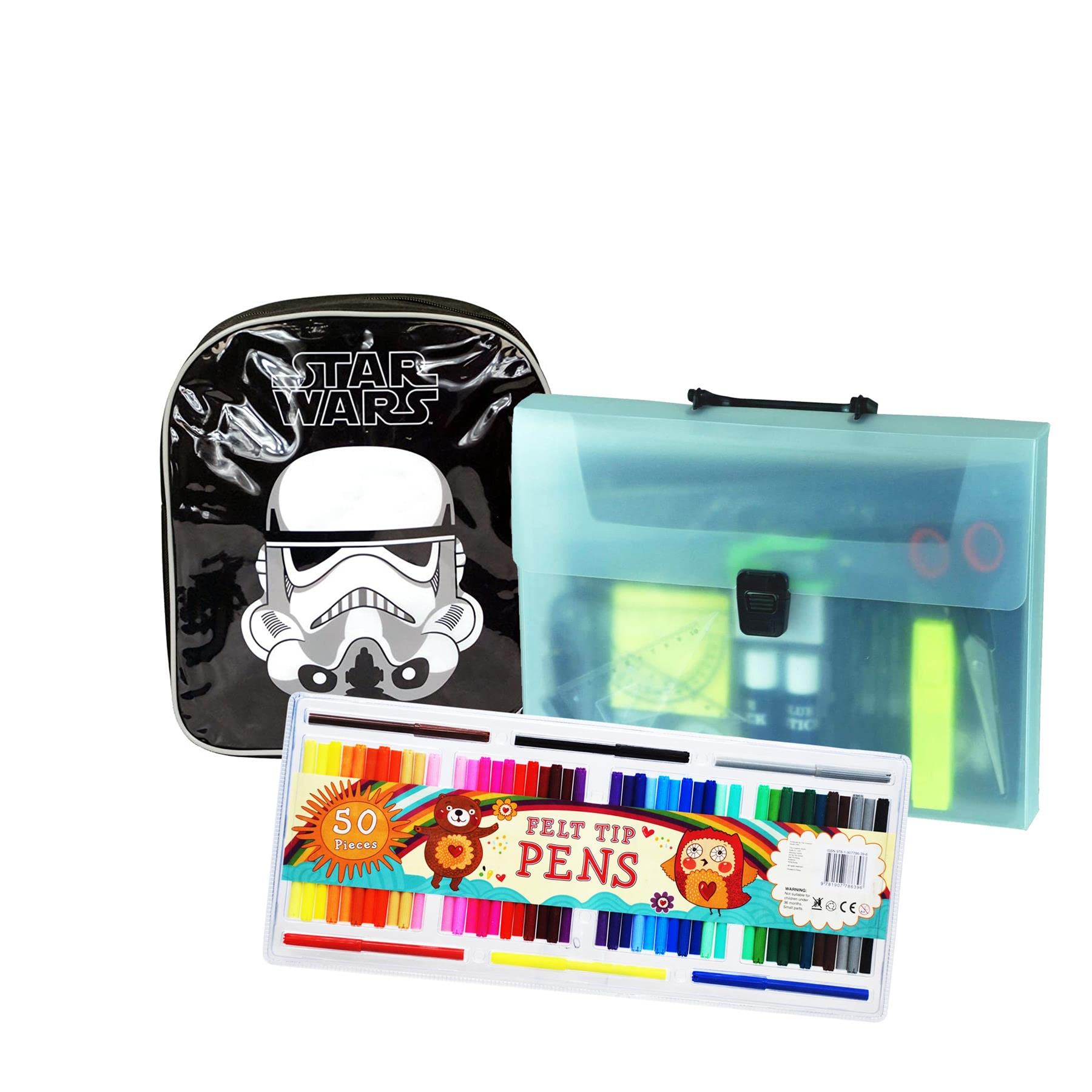 Back to School Bundle - inc Basic Junior Backpack, 20PC Stationery Set and 50PC Felt Tip Pens - Star Wars Mini Storm Trooper