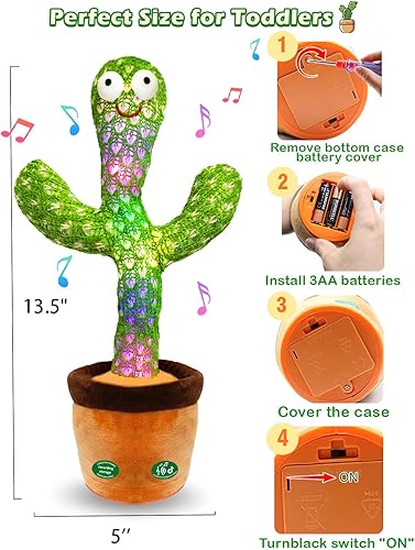 Miniatura 2 de Pbooo Cactus que habla y se mueve, juguete de cactus bailarín que imita para bebés, juguetes educativos de cactus para bebés con luz LED, juguetes